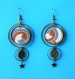 Boucles d'oreilles anneaux bronze * cercles en papier plastifié motifs arabesques * breloques bronze 222 