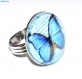 Bague argentée avec cabochon en verre * papillon bleu * 