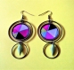 Boucles d'oreilles anneaux bronze * motifs géométriques multicolores * cabochons en résine 