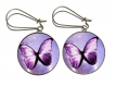 Boucles d’oreilles bronze avec cabochons synthétiques * papillons violets * 