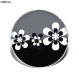 Bague argentée avec cabochon synthétique * grosses fleurs noires et blanches * 