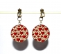 Boucles d’oreilles clips bronze avec cabochons synthétiques * coeurs rouges * 