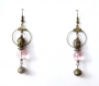 Boucles d'oreilles créoles bronze * perles en verre rose pâle * breloque bouddha * 