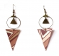 Boucles d’oreilles bronze * triangles en papier * motifs marrons * 132 
