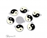 10 pendentifs yin yang émail 25x20mm noir et blanc écru lot m01119 