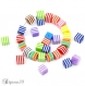 20 perles rayées cube 8mm multicolore rayure résine lot m02307 