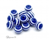 10 perles rayées 8mm couleur bleu fonce rayure blanche resine lot m02302-08 