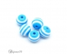 10 perles rayées 6mm couleur bleu rayure blanche résine lot m02301-04 