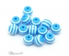 10 perles rayées 6mm couleur bleu rayure blanche résine lot m02301-04 