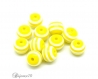 10 perles rayées 6mm couleur jaune rayure blanche résine lot m02301-07 