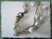 Collier lin & bronze perles céramique blanc et vert necklace fête des mères 