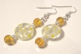 Boucles d'oreilles perles de verre jaune millefiori ronde 