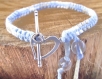 Bracelet mixte bleu chiné blanc fermoir coeur cordon coton 