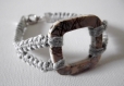 Bracelet macramé gris perle avec fermoir rond 
