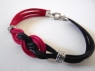 Bracelet noeud marin rouge et noir avec chaînette de sécurité homme femme 