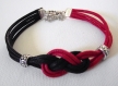 Bracelet noeud marin rouge et noir avec chaînette de sécurité homme femme 