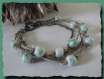 Bracelet lin & bronze perles céramique blanc et vert necklace fête des mères 