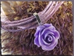 Collier pendentif rose parme cordon coton organza 