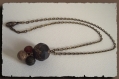 Collier pendentif 4 perles verre décor antique chaîne bronze 