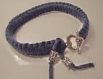 Bracelet mixte bleu marine fermoir coeur argenté cordon coton 