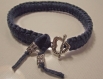 Bracelet mixte bleu marine fermoir coeur argenté cordon coton 