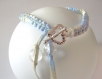 Bracelet mixte bleu chiné blanc fermoir petit coeur cordon coton 
