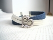Bracelet ethnique manchette en jean bleu et cuir blanc coeur 