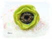 Bague grosse fleur verte en ceramique-fait main-ajustable*ba123 
