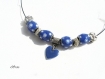 Collier bleu a pois blancs perles de verre et coeur co135 
