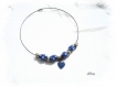 Collier bleu a pois blancs perles de verre et coeur co135 