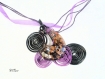 Collier pendentif en verre facon murano fil aluminium violet et noir co682 