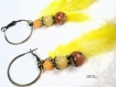 Boucles d'oreilles ethniques creole plume jaune bo547 