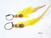 Boucles d'oreilles ethniques creole plume jaune bo547 