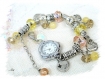 Montre jaune en perles de verre et metal argenté -ajustable m26 