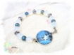 Bracelet bleu en perles de verre et cabochon fée br795 