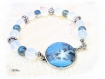 Bracelet bleu en perles de verre et cabochon fée br795 