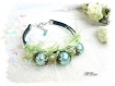  bracelet en cuir turquoise fourrure et perles br736