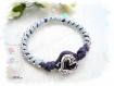  bracelet tressé violet gris strass coeur br735