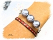  bracelet en cuir rouge a clous perles et chaine br557