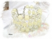 Bracelet manchette multitours perles de verre ivoire et crystal br538