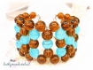 Bracelet manchette multitours perles de verre turquoise et ambre br537