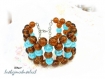 Bracelet manchette multitours perles de verre turquoise et ambre br537