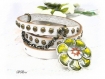Bracelet cuir veritable blanc clouté fleur br645