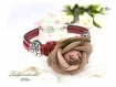 Bracelet cuir fushia fleur br641
