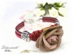Bracelet cuir fushia fleur br641