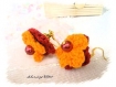 Boucles d'oreilles fleurs tricot orange et rouge **adamarys bo319* 