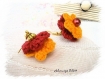 Boucles d'oreilles fleurs tricot orange et rouge **adamarys bo319* 