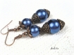 Boucles d'oreilles style oriental verre nacré bleu sah 