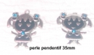 1x perle pendentif fillette métal argenté 35mm 