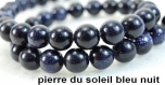 12 perles pierre du soleil bleu nuit lisse ronde 6mm 